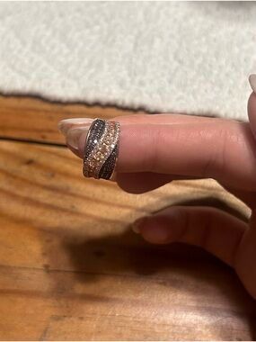 Brown, Mocha, & White Cubic Zirconia 18k Rose Gold Over Sterling Silver Ring